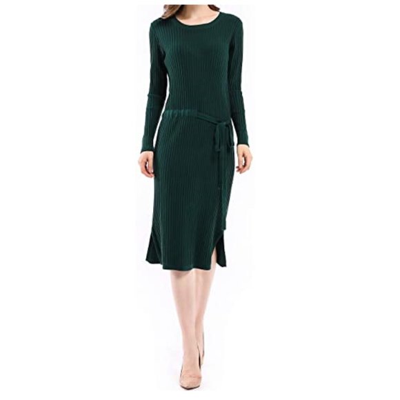 Women Round Neck Knit Stretchable Sweater Dress - Picture 5 of 5